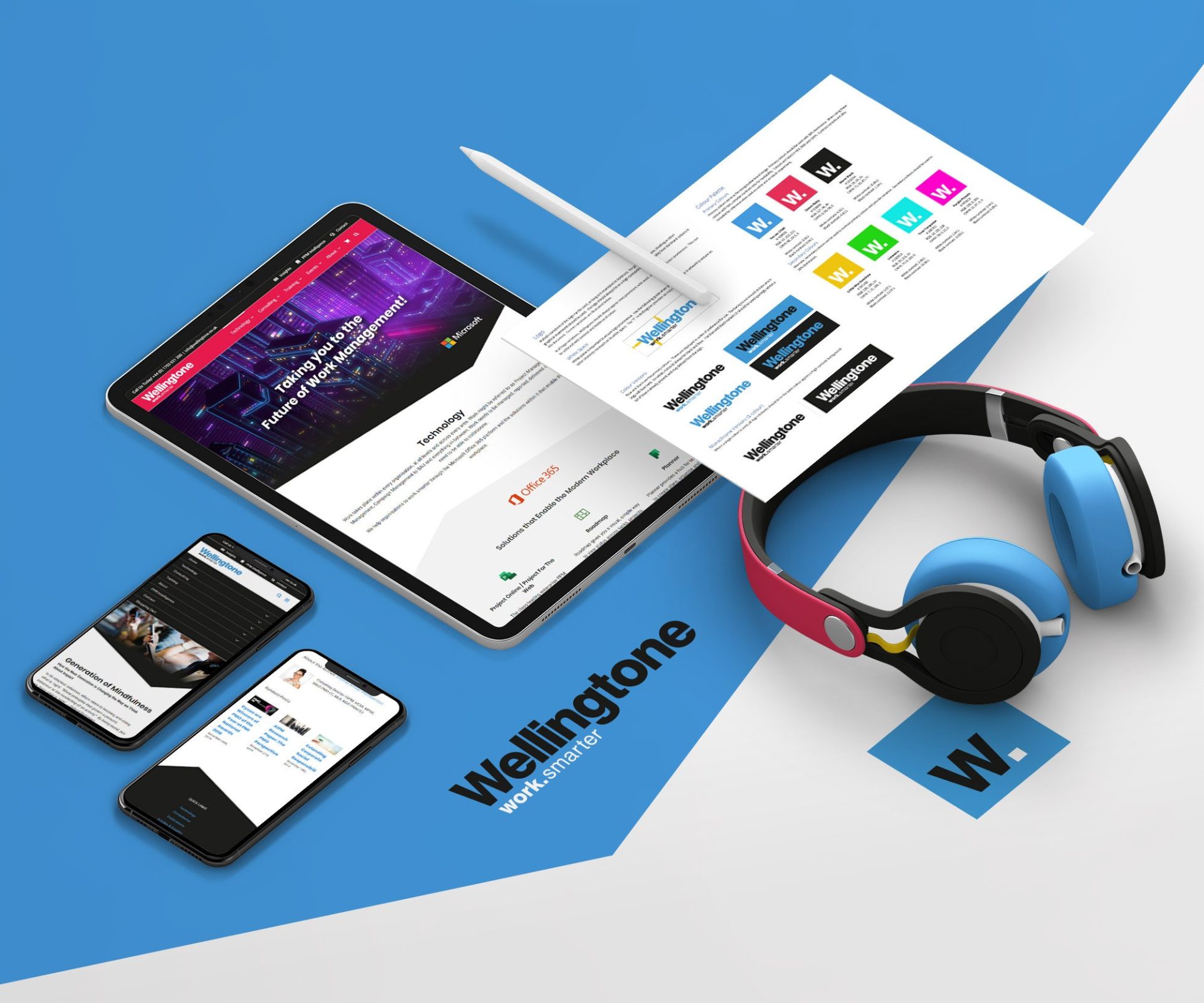 Wellingtone website - tablet, mobile devices and headphones