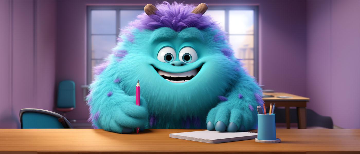 A happy monster working on a UX survey